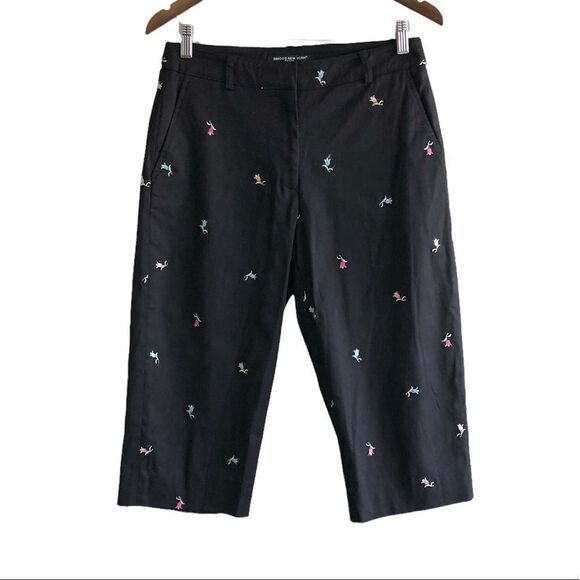 Briggs New York Floral Embroidered Crop Capri Dress Pants Bottoms Black - Picture 13 of 13
